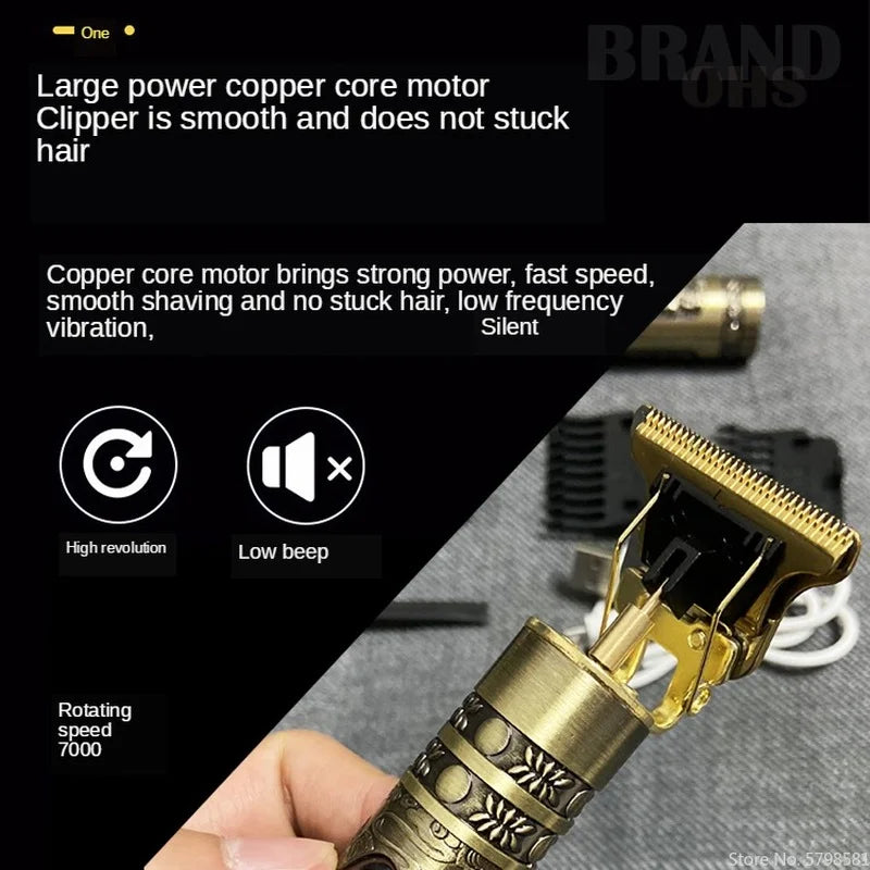 Vintage Electric Hairdresser Oil Shaving Head Pusher Carving Clipper Hair Cutting Machine Precision Trimmer for Men Care