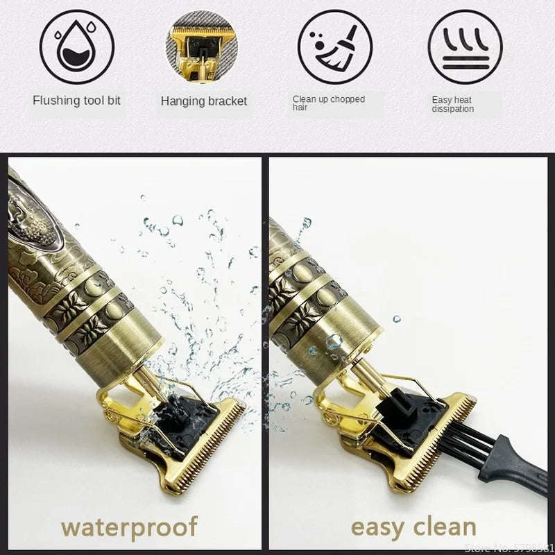 Vintage Electric Hairdresser Oil Shaving Head Pusher Carving Clipper Hair Cutting Machine Precision Trimmer for Men Care