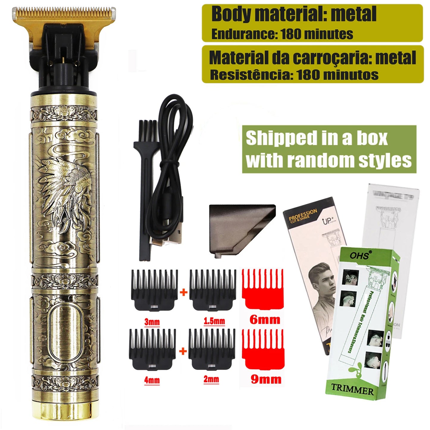 Vintage Electric Hairdresser Oil Shaving Head Pusher Carving Clipper Hair Cutting Machine Precision Trimmer for Men Care