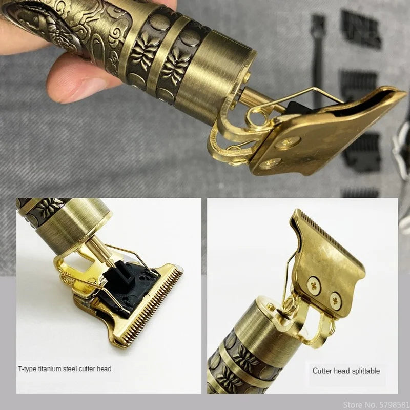 Vintage Electric Hairdresser Oil Shaving Head Pusher Carving Clipper Hair Cutting Machine Precision Trimmer for Men Care